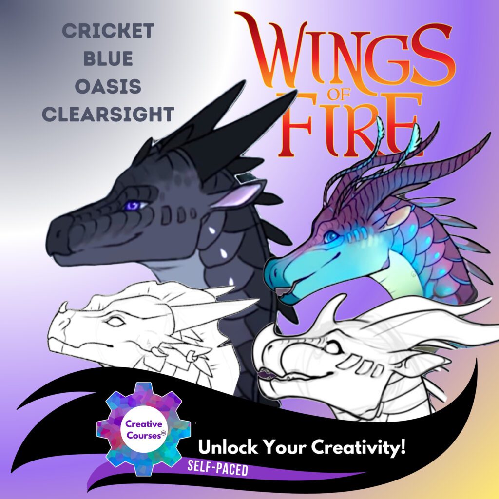 WINGS OF FIRE Dragon Head Sketching: Cricket, Blue, Oasis, and Clearsight