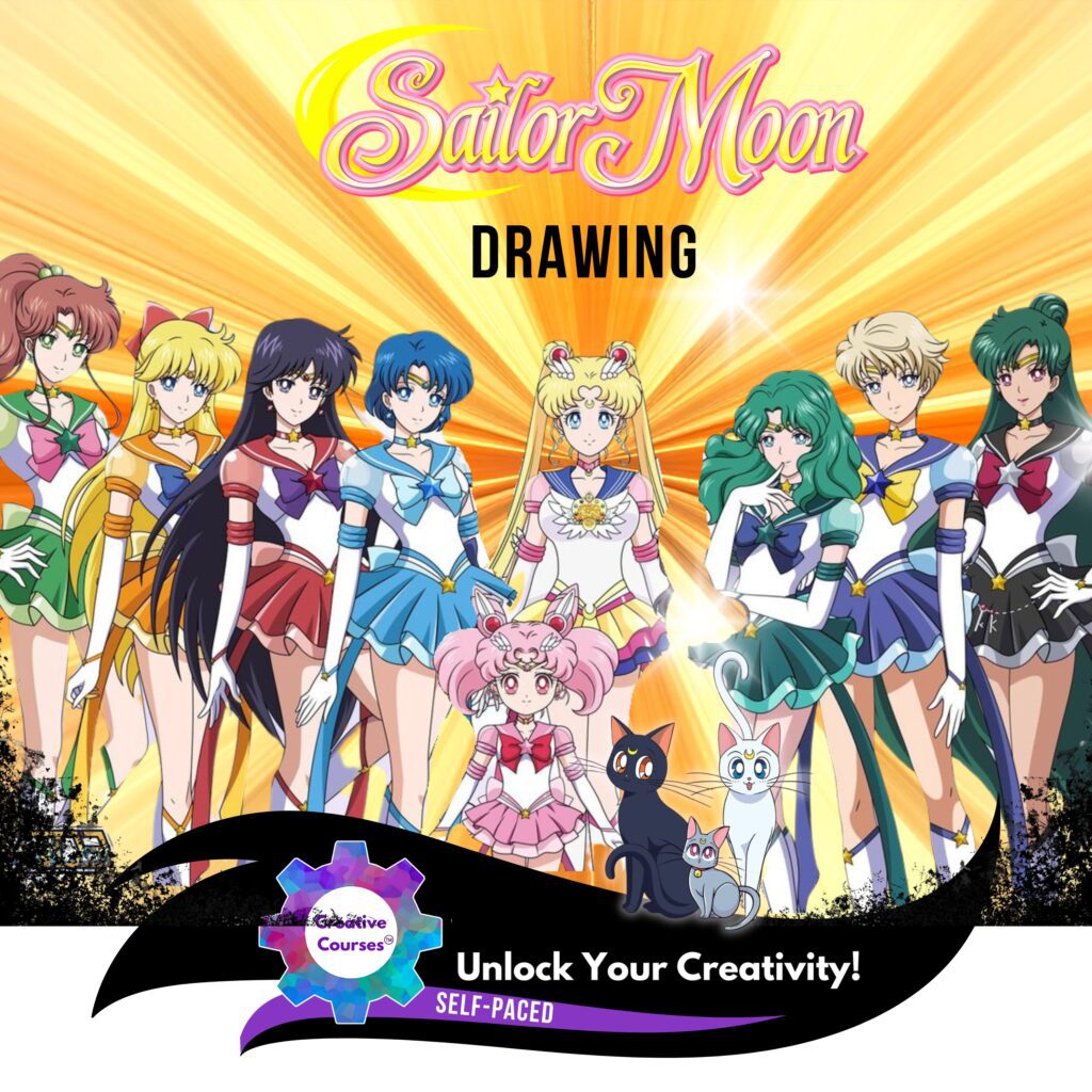 Sailor Moon & Friends Drawing! 14 Anime Characters + Magical Cats! Self Paced